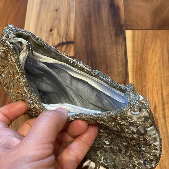 Vintage Beaded & Sequins Silver Purse with Beaded Strap - Picture 3 of 5